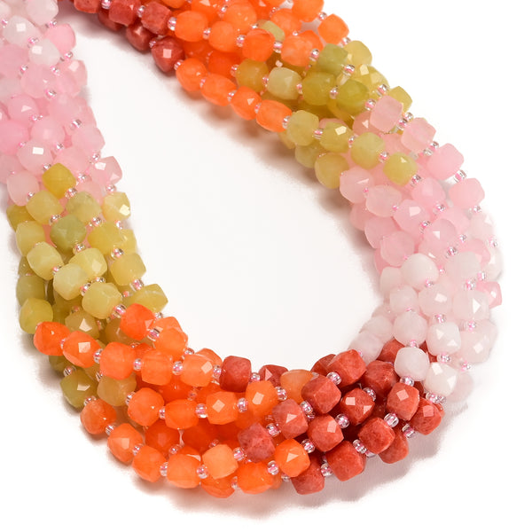 05 Gradient Multi-color Gemstone Faceted Cube Beads Size 6-7mm 15" Strand
