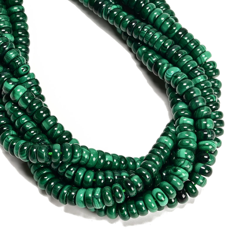 High Quality Natural Malachite Smooth Rondelle Disc Beads 2-4.5x8mm 15.5''Strand