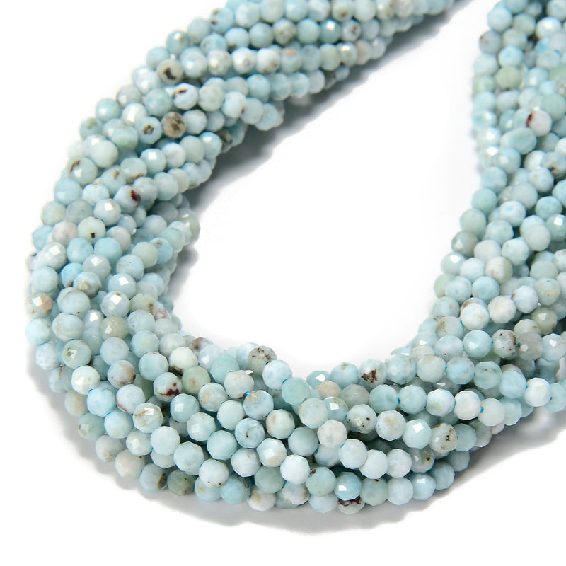 High Grade Natural Larimar Faceted Round Beads Size 3mm 4mm 15.5'' Strand
