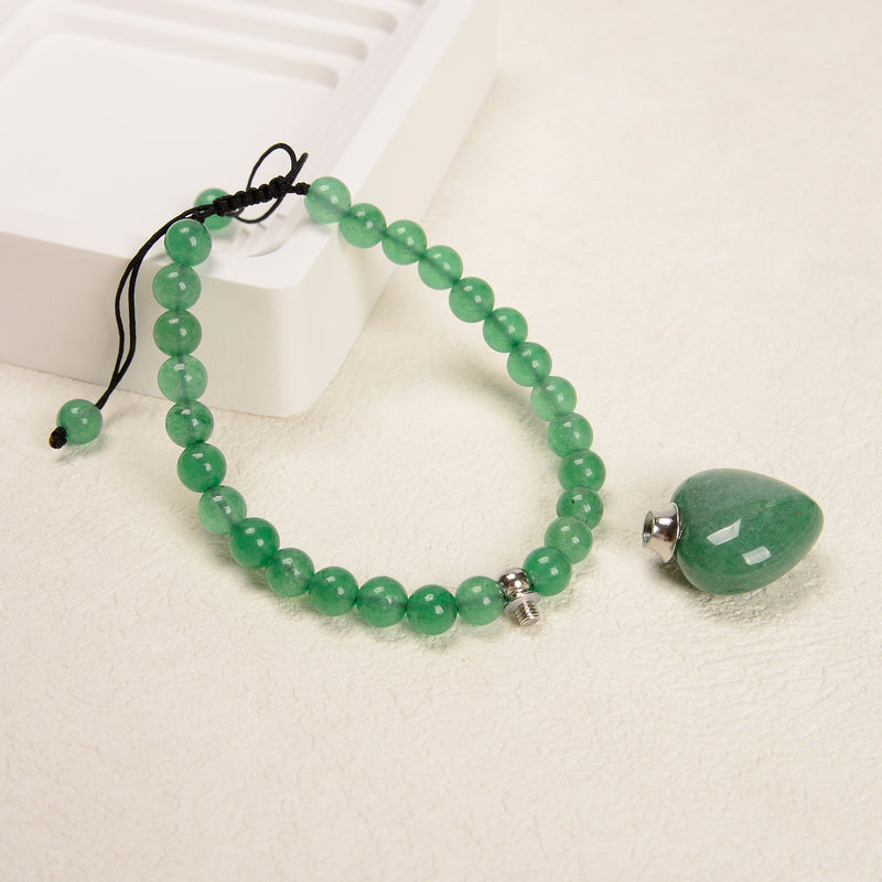 Green Aventurine Round Heart Perfume Bottle Adjustable Bracelet 6mm 7.5'' Length