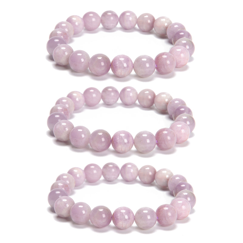 Natural Purple Kunzite Smooth Round Beaded Bracelet 10mm 7.5'' Length 3 PCS/Set