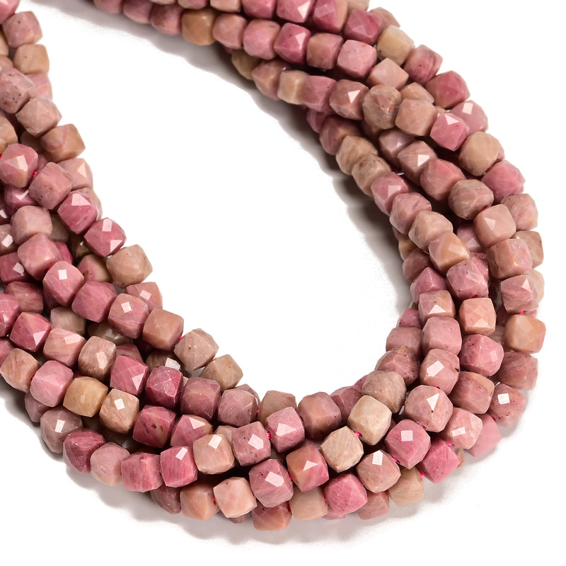 Natural Pink Petrified Rhodonite Faceted Cube Beads Size 7mm 15.5'' Strand
