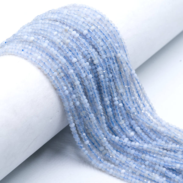 Natural Blue Lace Agate Faceted Rondelle 2x3mm 15.5" Strand
