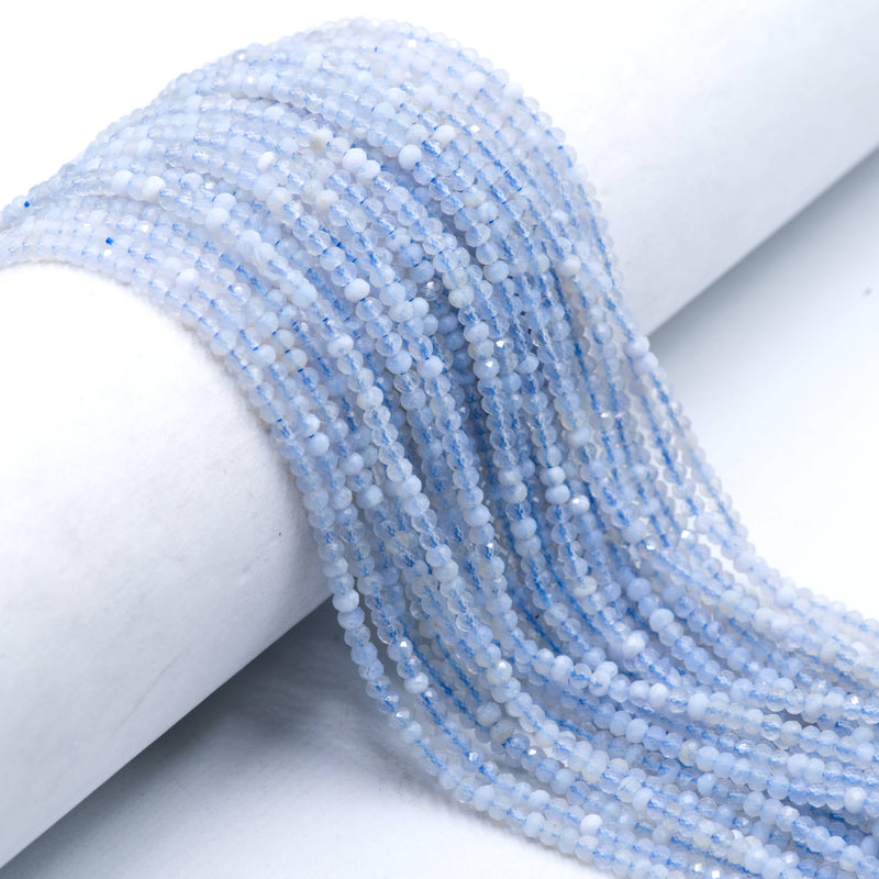 Natural Blue Lace Agate Faceted Rondelle 2x3mm 15.5" Strand