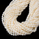 Fresh Water Pearl White Oval Rice Beads Approx 4x5mm 4x7mm 5x7mm 14" Strand