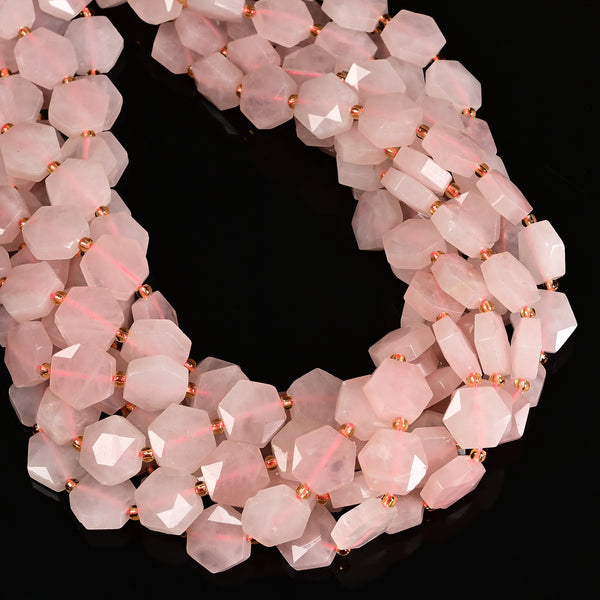 Natural Rose Quartz Faceted Hexagon Shape Beads Size 12mm 15.5'' Strand