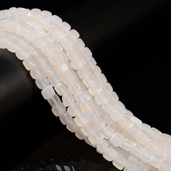 White Agate Smooth Cube Beads Size 7-8mm 15.5'' Strand