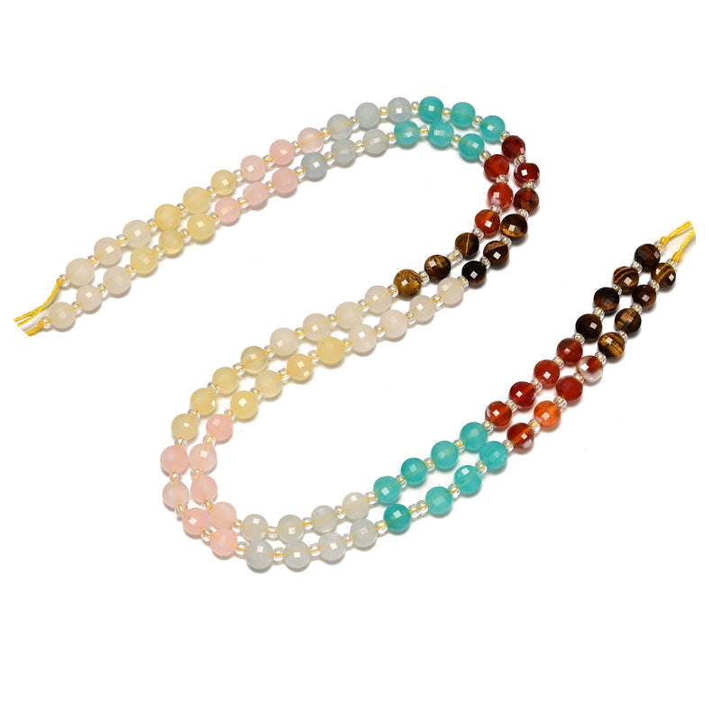 05 Gradient Multi-color Gemstone Faceted Coin Beads Size 6mm 15.5" Strand