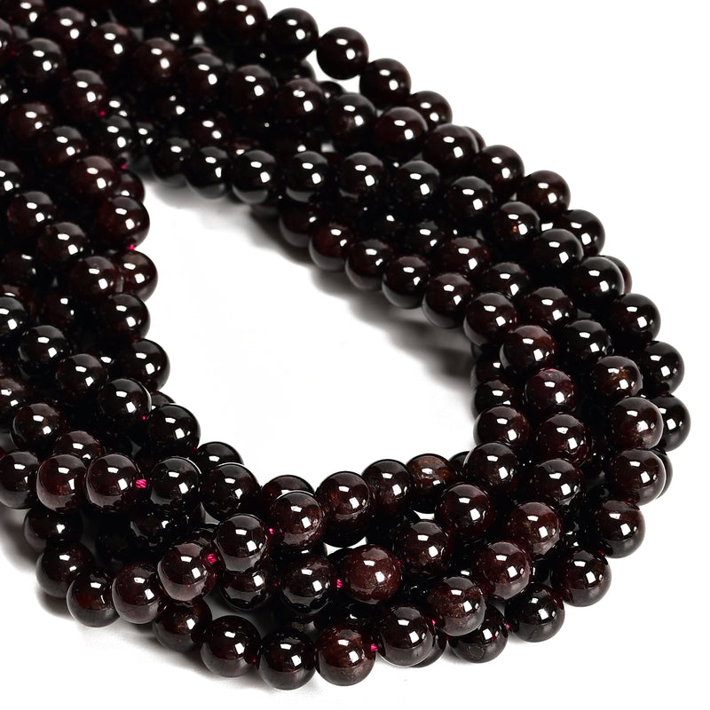 03- Natural Red Garnet Smooth Round Beads 6.5-7mm 8.5-9mm 9.5-10mm 15.5" Strand