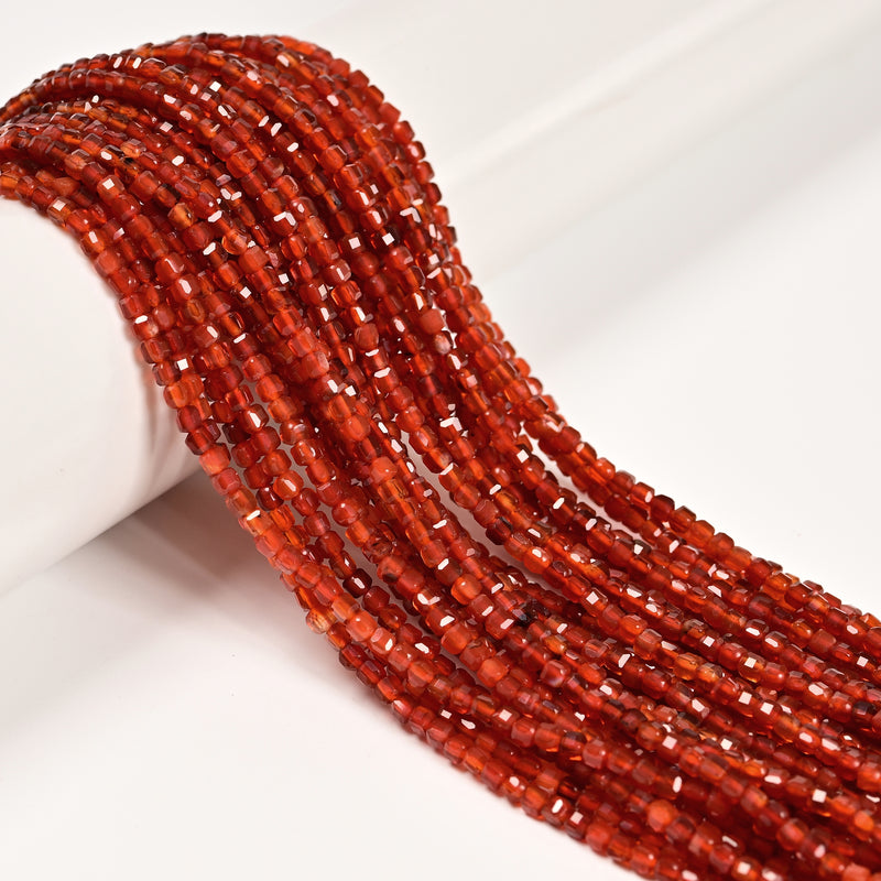 Carnelian Faceted Cube Beads Size 2.5-2.8mm 15.5'' Strand