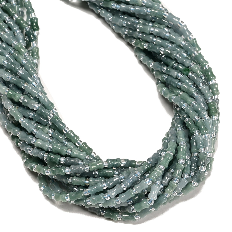 Natural Jadeite Jade Bamboo Tube Shape Beads Size 4x6mm 15" Strand