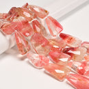 Cloudy Light Cherry Fire Quartz Faceted Twist Freeform Slice 30x40mm 15.5'' Strd