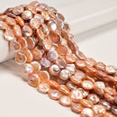 Natural Peach Color Fresh Water Pearl Coin Shape Beads Size 11-12mm 15.5" Strand