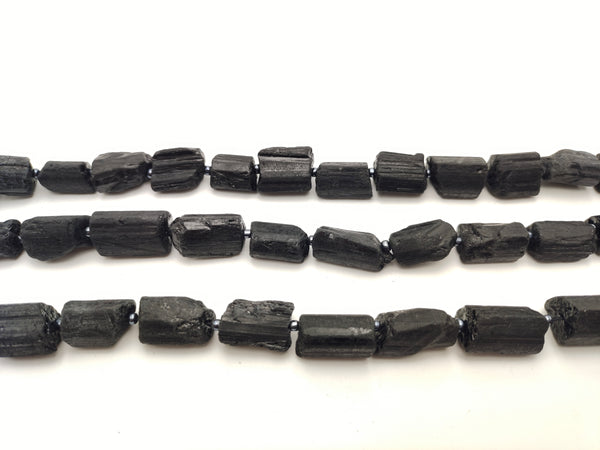 Black Tourmaline Rough Cylinder Tube Beads 13x18mm 15.5" Strand