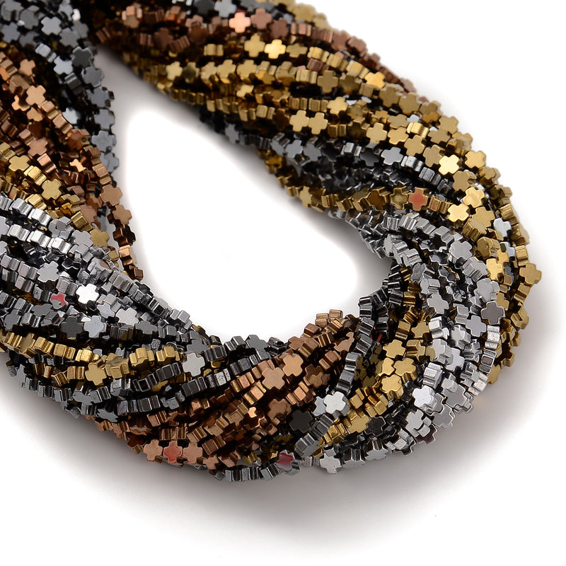 Gray/ Gold/ Silver/ Copper Color Hematite Cross Shape Beads Size 3mm 15.5'' Strd