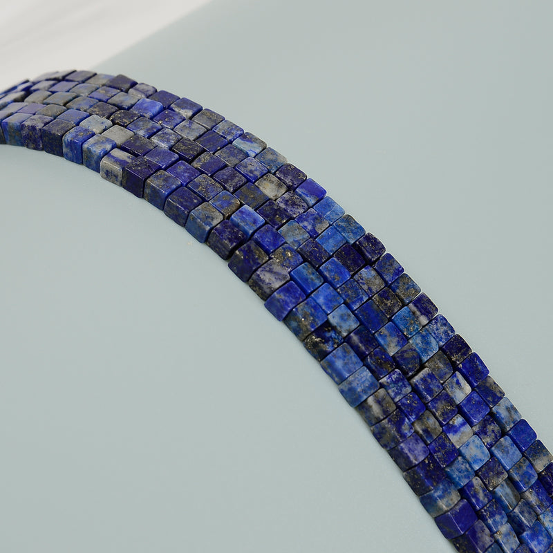 Natural Lapis Smooth Cube Beads Size 4mm 15.5'' Strand