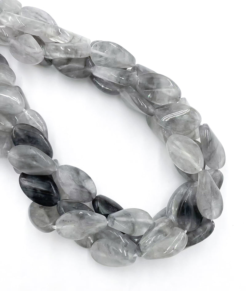 Natural Cloudy Quartz Smooth Twist Long Oval Size 13x20mm 15.5" Strand