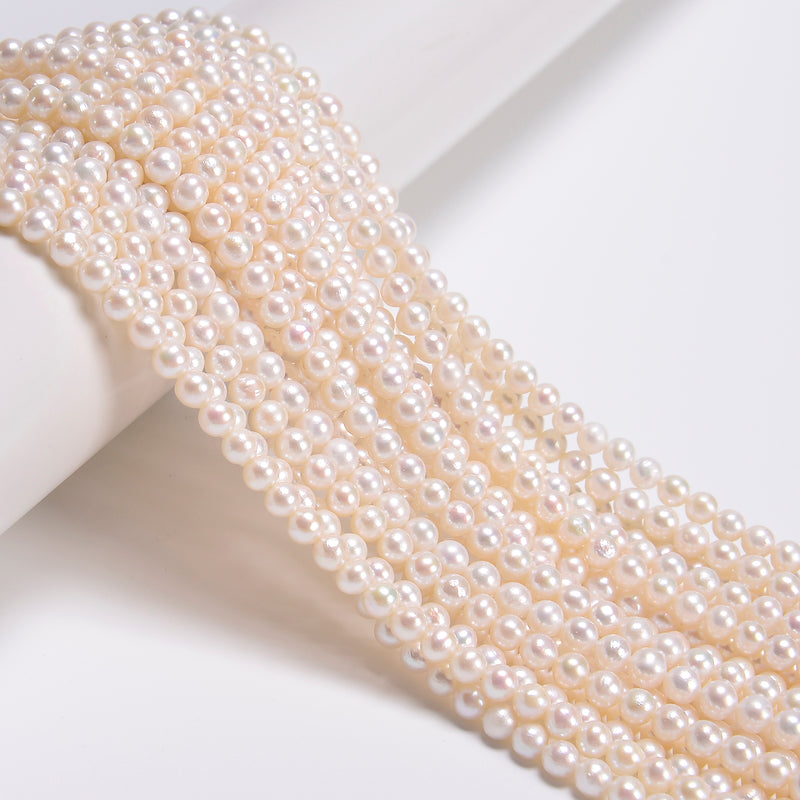 White Fresh Water Pearl Off Round Beads Size 3.5-4mm 4-4.5mm 5-5.5mm 15.5'' Strd