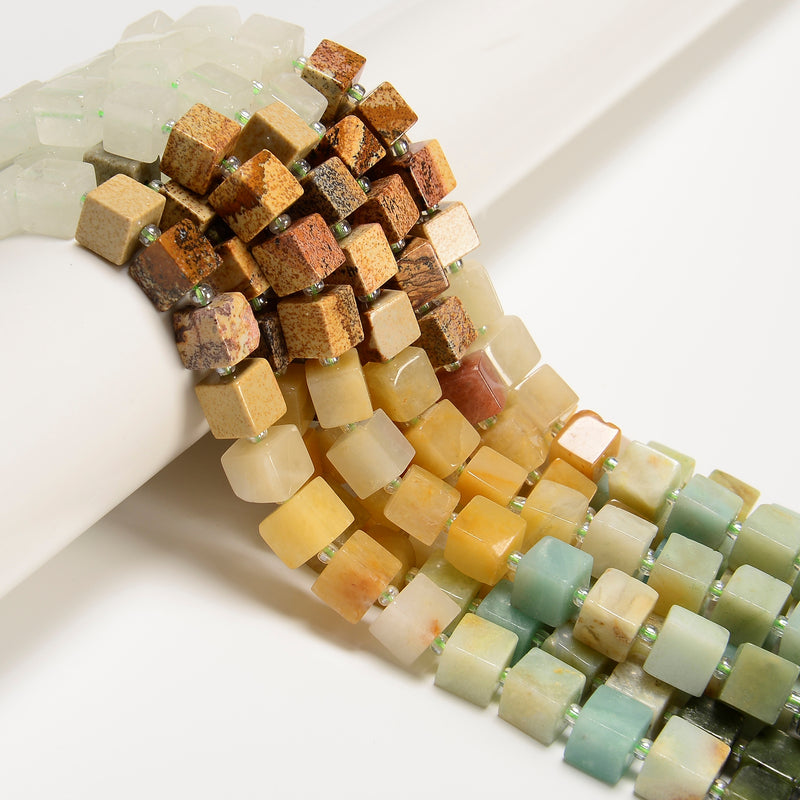 05 Gradient Multi-color Gemstone Smooth Cube Shape Beads Size 8-9mm 15.5" Strand