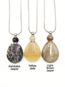 Natural Stone Essential Oil Necklace Flat Round Perfume Bottle & Silver Chain