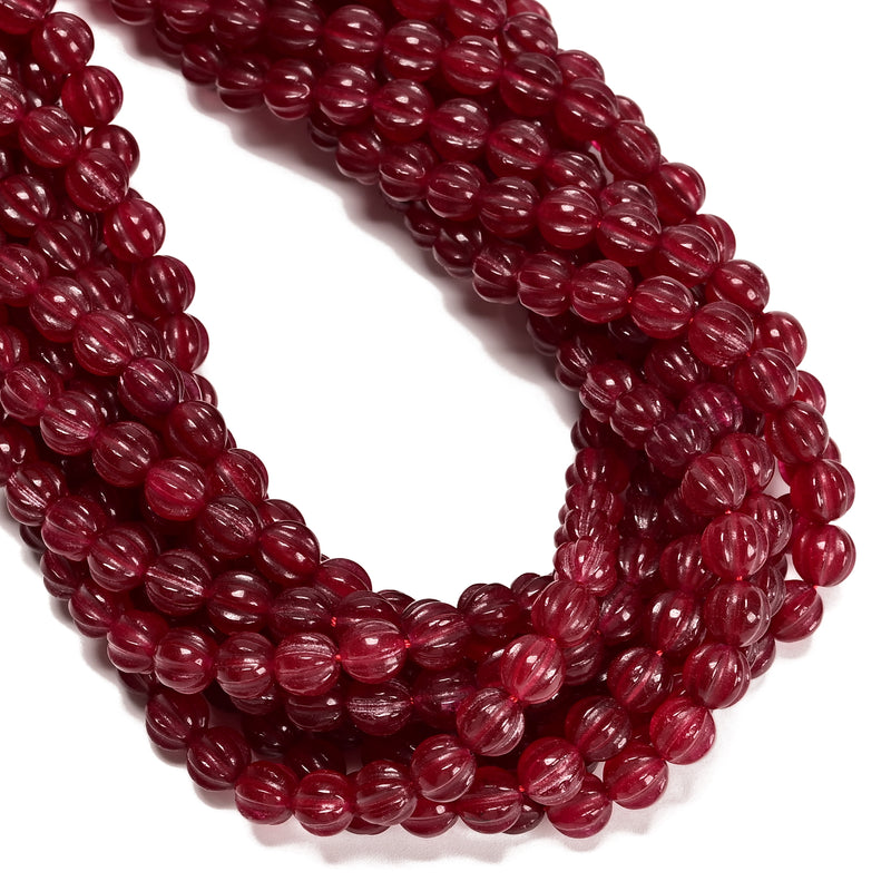 Dark Red Color Dyed Jade Carved Pumpkin Shape Beads Size 8mm 10mm 15.5" Strand