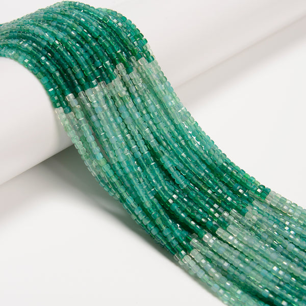 Gradient Green Agate Faceted Rubik's Cube Beads Size 2-2.5mm 15.5" Strand