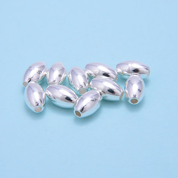 925 Sterling Silver Rice Shape Beads Size 6x10mm 5 Pieces Per Bag