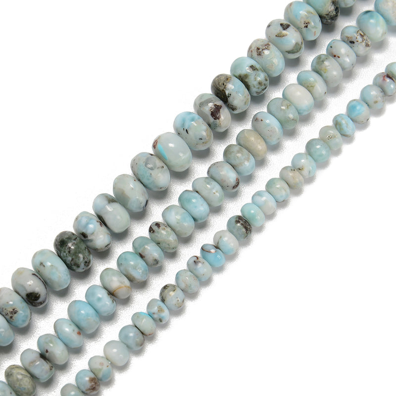 Natural Multi Color Larimar Smooth Rondelle Beads 4x6mm 5x8mm 6x10mm 15.5'' Strd