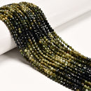 Natural Gradient Green Tourmaline Faceted Round Beads Size 3mm 15.5" Strand