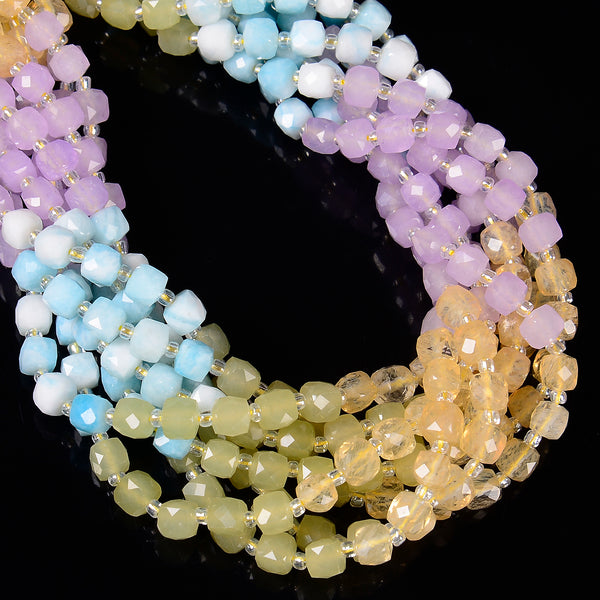 11 Gradient Multi-color Gemstone Faceted Cube Beads Size 6-7mm 15" Strand