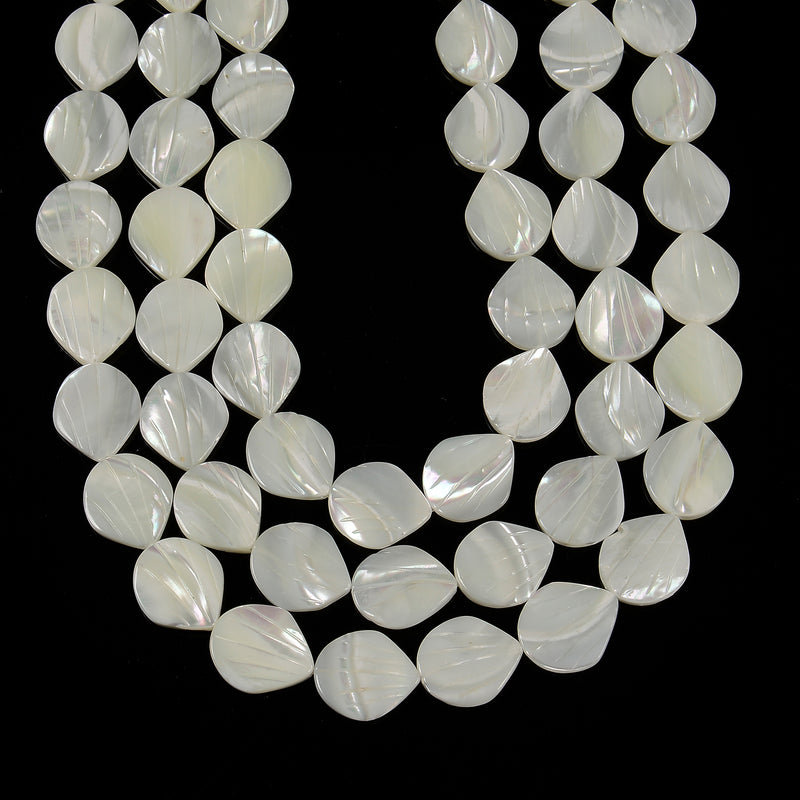 Iridescent White MOP Shell Carved Scallop Shape Beads Size 18x21mm 15.5'' Strand