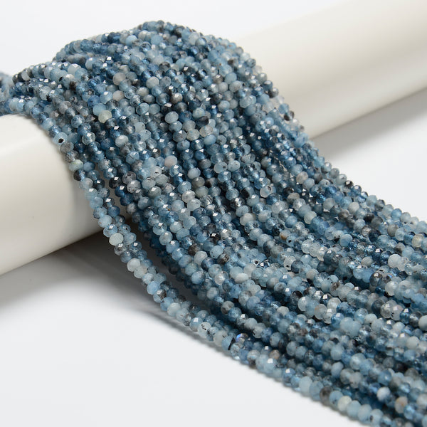 Natural Dark Blue Aquamarine Faceted Rondelle Beads Size 2.5x4mm 15.5'' Strand