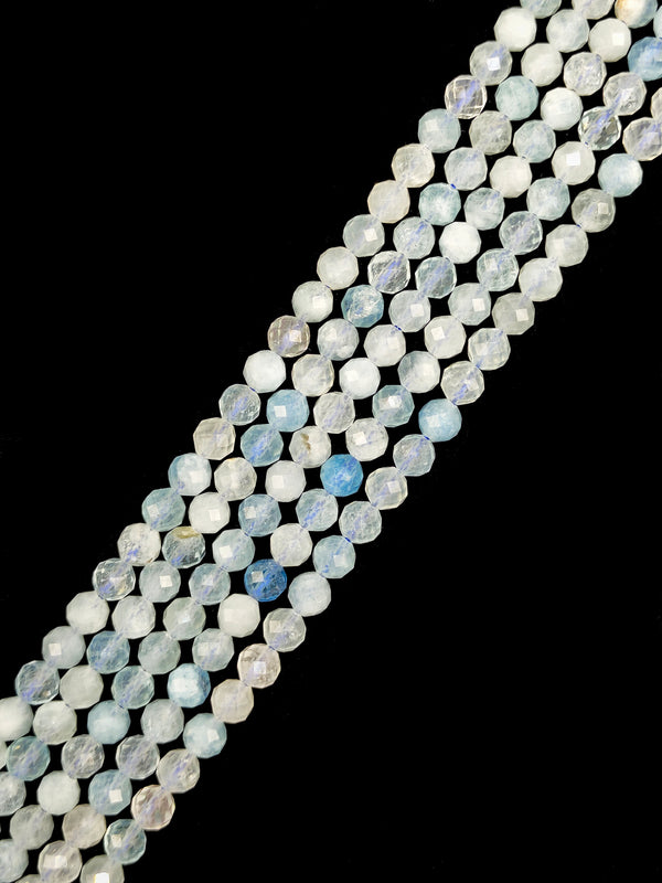 Natural Aquamarine Faceted Round Beads Size 5.5mm 15.5" Strand