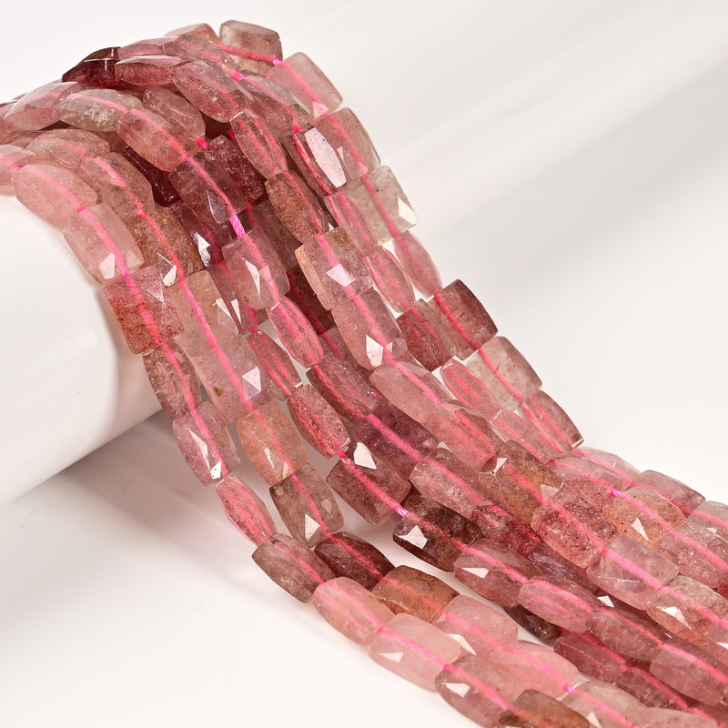 Natural Strawberry Quartz Faceted Rectangle Beads Size 8x10mm 15.5'' Strand