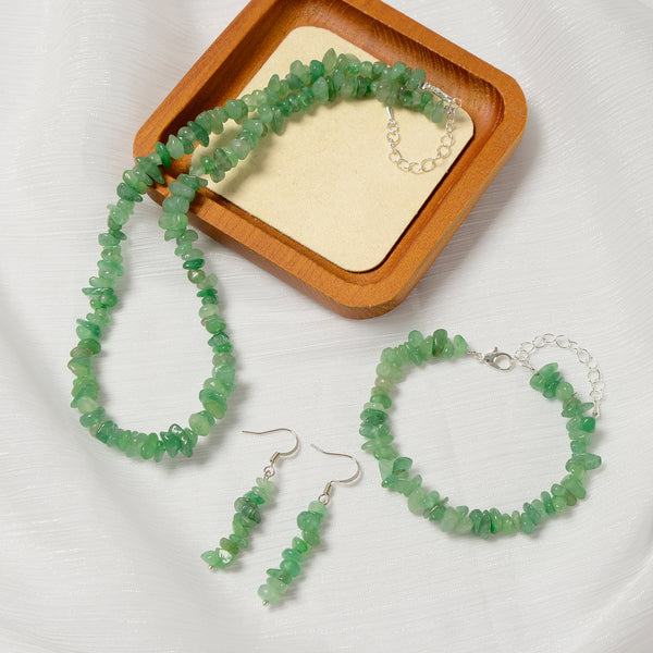 Green Aventurine Chips Beads Size 5-8mm Jewelry Set Bracelet Earrings Necklace