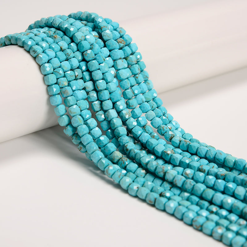 Blue Turquoise Faceted Cube Beads Size 4-5mm 15.5'' Strand