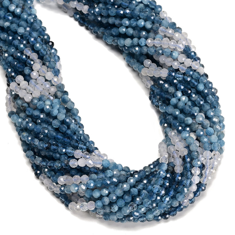 Gradient Natural Dark Blue Aquamarine Faceted Round Beads Size 4mm 15.5'' Strand