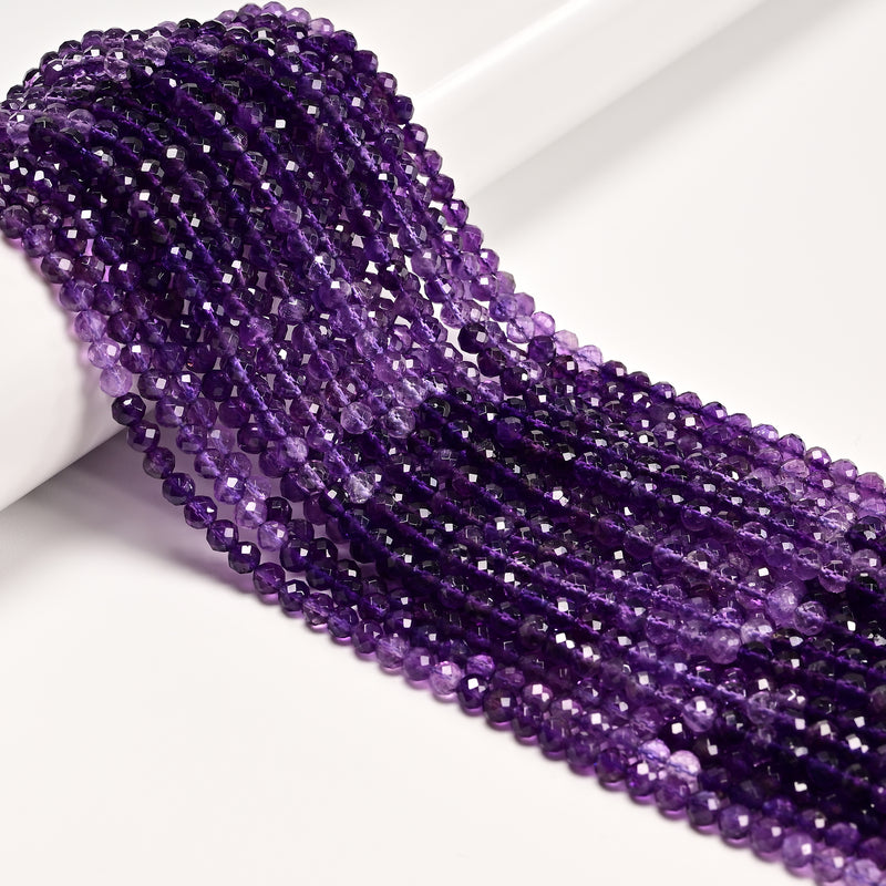 Natural Gradient Amethyst Faceted Round Beads Size 4mm 15.5
