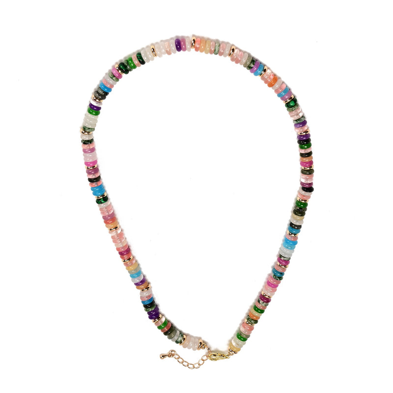 Mixed Gemstone Rondelle Size 2x6mm Beaded Necklace 17''-18.5" Length Adjustable