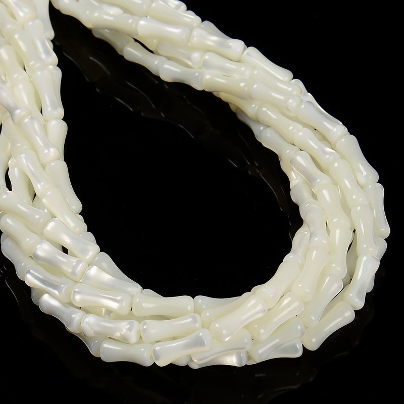 White Mother of Pearl MOP Shell Bamboo Shape Tube Beads Size 5x12mm 15.5''Strand