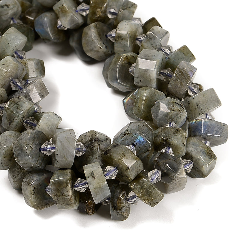 Natural Labradorite Faceted Irregular Wheel Beads Size 8x15mm 15.5'' Strand