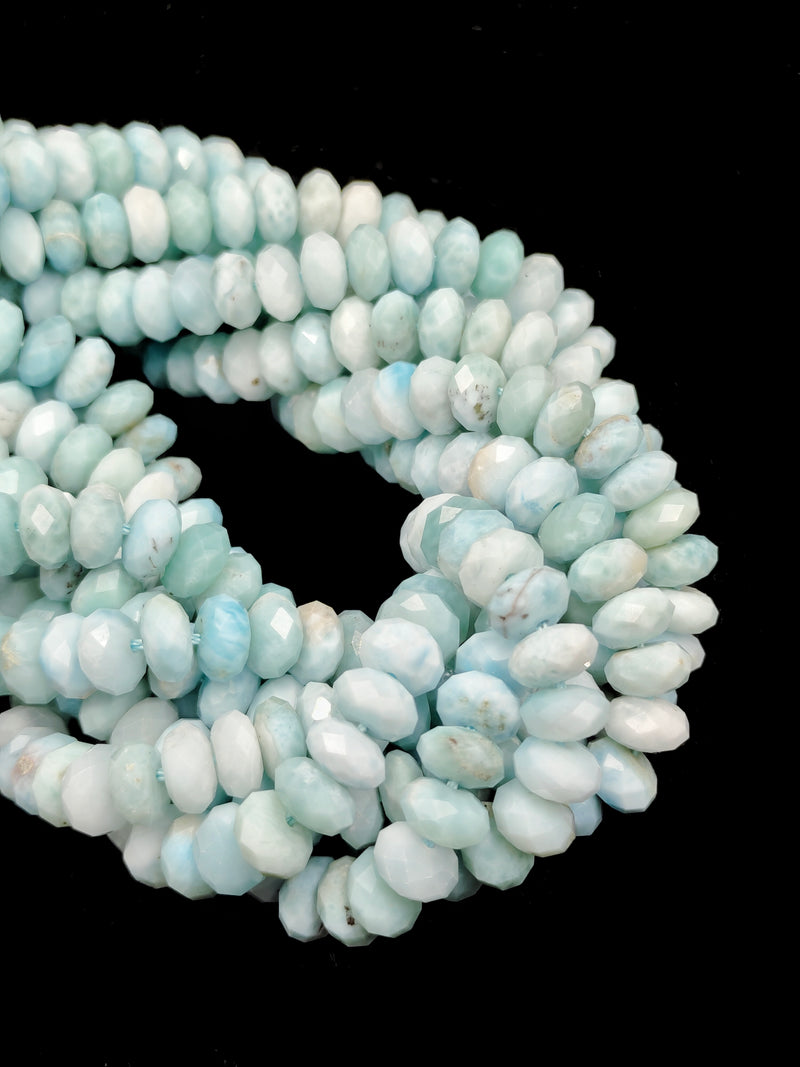 High Quality Natural Larimar Faceted Rondelle Beads Size 4x7.5mm 15.5'' Strand