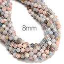 02 Natural Morganite Smooth Round Beads Size 6mm 8mm 15.5" Strand