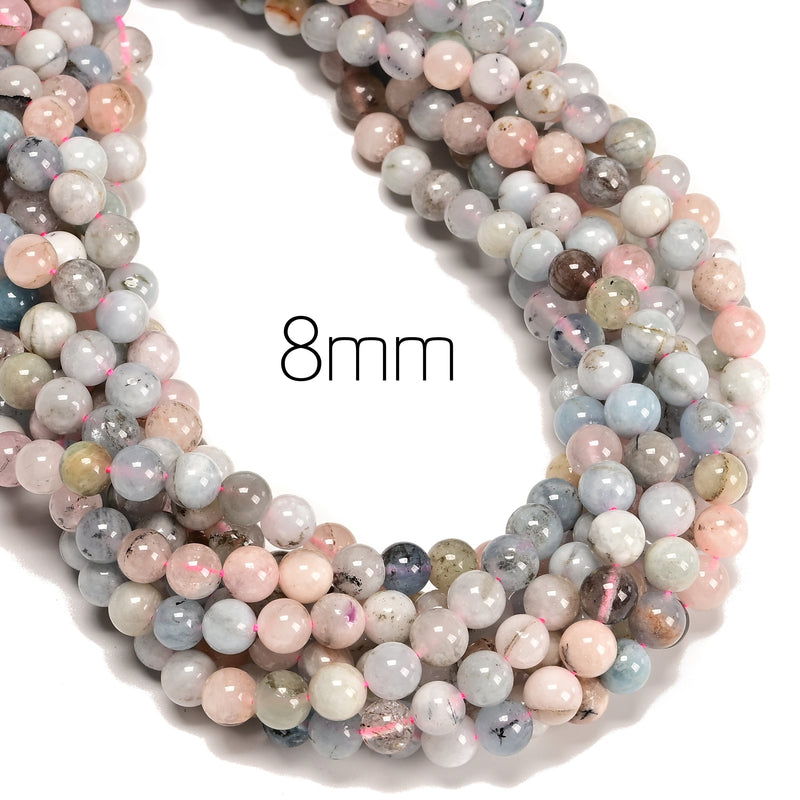 02 Natural Morganite Smooth Round Beads Size 6mm 8mm 15.5" Strand