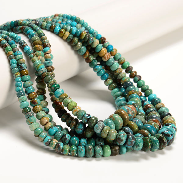 Graduated Natural Turquoise Smooth Rondelle Beads Size 3x4 to 6x11mm 15.5'' Strd