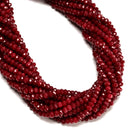 Red Ruby Color Dyed Jade Hard Cut Faceted Rondelle Beads Size 3x5mm 15.5" Strand