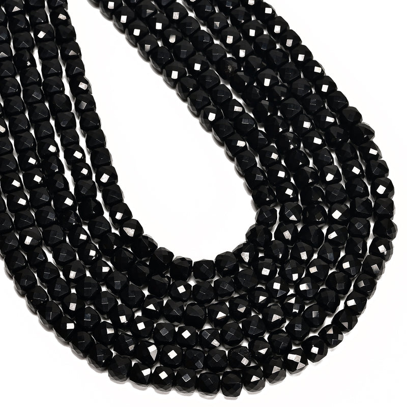Natural Black Obsidian Faceted Cube Beads Size 7mm 15.5'' Strand