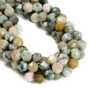 Natural Green Jade Faceted Diamond Cut Round Beads Size 13mm 15.5'' Strand