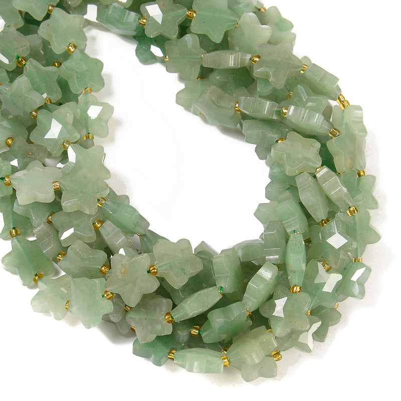 Natural Green Aventurine Faceted Five-Pointed Star Shape Beads 14mm 15.5''Strand