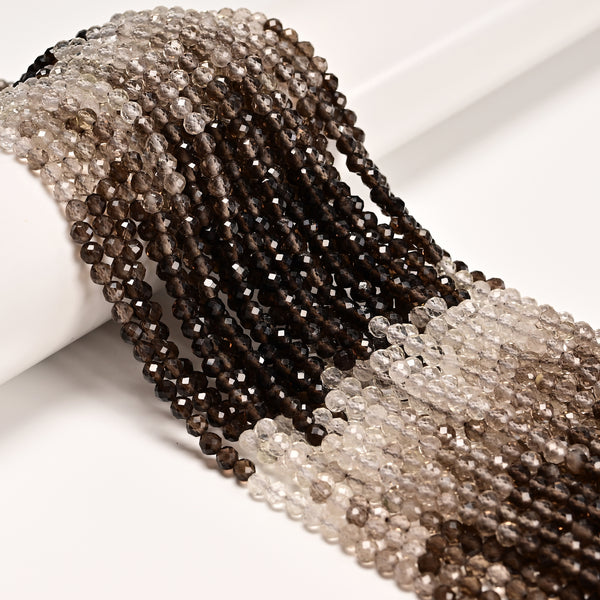 Gradient Natural Smoky Quartz Faceted Round Beads Size 3mm 4mm 15.5" Strand